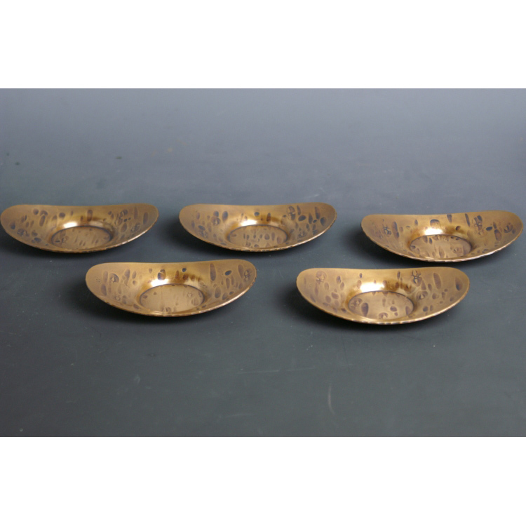 手作り銅器 茶托 玉露 小判形 生地色 5枚セット 茶器【工芸ギフト