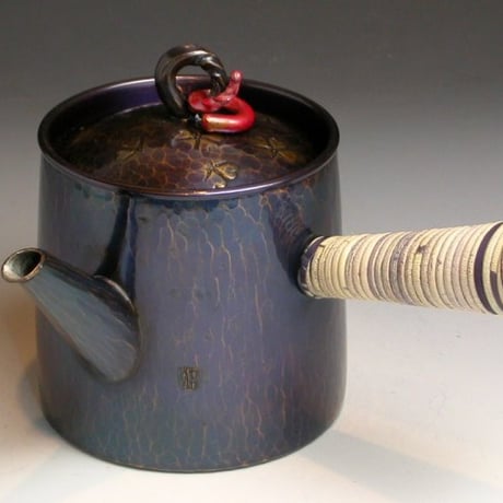 手作り銅器　急須紫金色　筒形（底広ひねりつまみ） 茶器