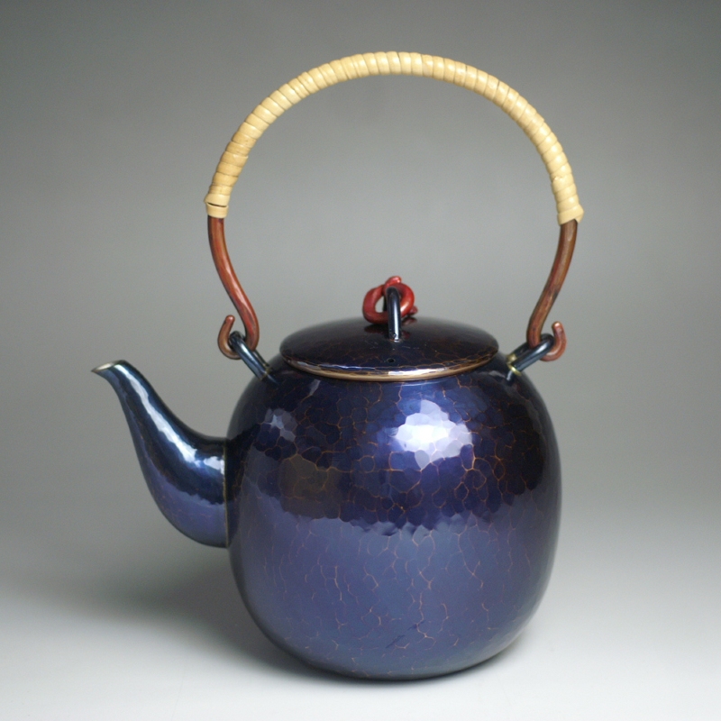 急須 銅器 手作り 青藍色 吊手 口網 ひねり 500cc 茶器【工芸ギフト
