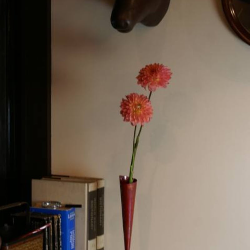 花瓶 紅色 垂花 大 一輪挿し 花器 銅製 工芸品 鍛造 手づくり