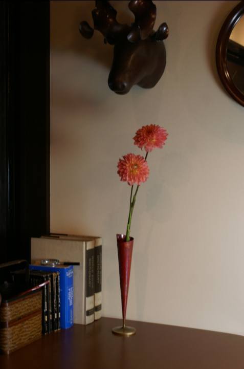 花瓶 紅色 垂花 大 一輪挿し 花器 銅製 工芸品 鍛造 手づくり