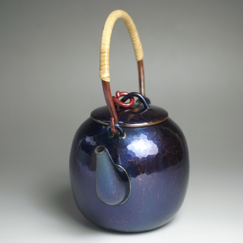 急須 銅器 手作り 青藍色 吊手 口網 ひねり 500cc 茶器【工芸ギフト