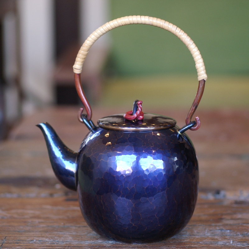 急須 銅器 手作り 青藍色 吊手 口網 ひねり 500cc 茶器【工芸ギフト