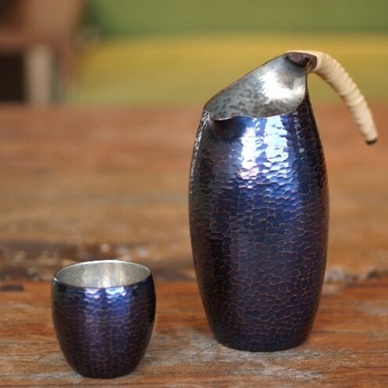 ぐいのみ 銅器 青藍色 内錫 百年物語 手作り 酒器【日本酒】【亮