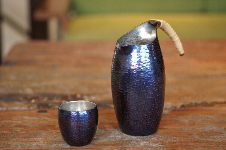 ぐいのみ 銅器 青藍色 内錫 百年物語 手作り 酒器【日本酒】【亮