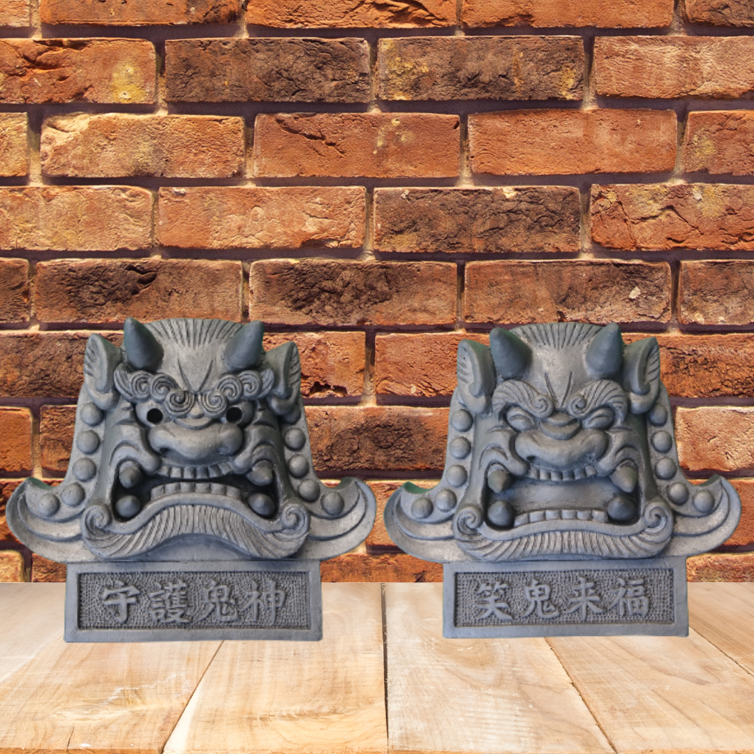 4寸阿吽セット笑鬼・守護鬼瓦（台座付き）即納可能 | oniyoshishop's STORE