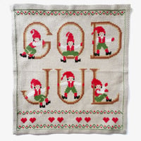 [Dala Treasures 167] スウェーデン GOD JUL刺繍の正方形タペストリー