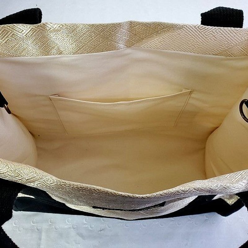 正絹帯地 トートバッグ ゴールド亀甲紋様 【着物 リメイク