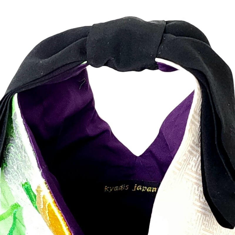 ミニリボンバッグ 正絹帯地 紗綾形唐花丸文様【着物・帯の