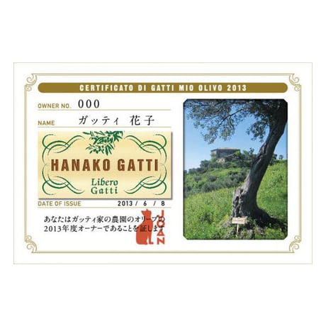 【椿セレクション】ガッティ家の農園:オリーブオーナー制度 Gatti Mio Olivo 2021