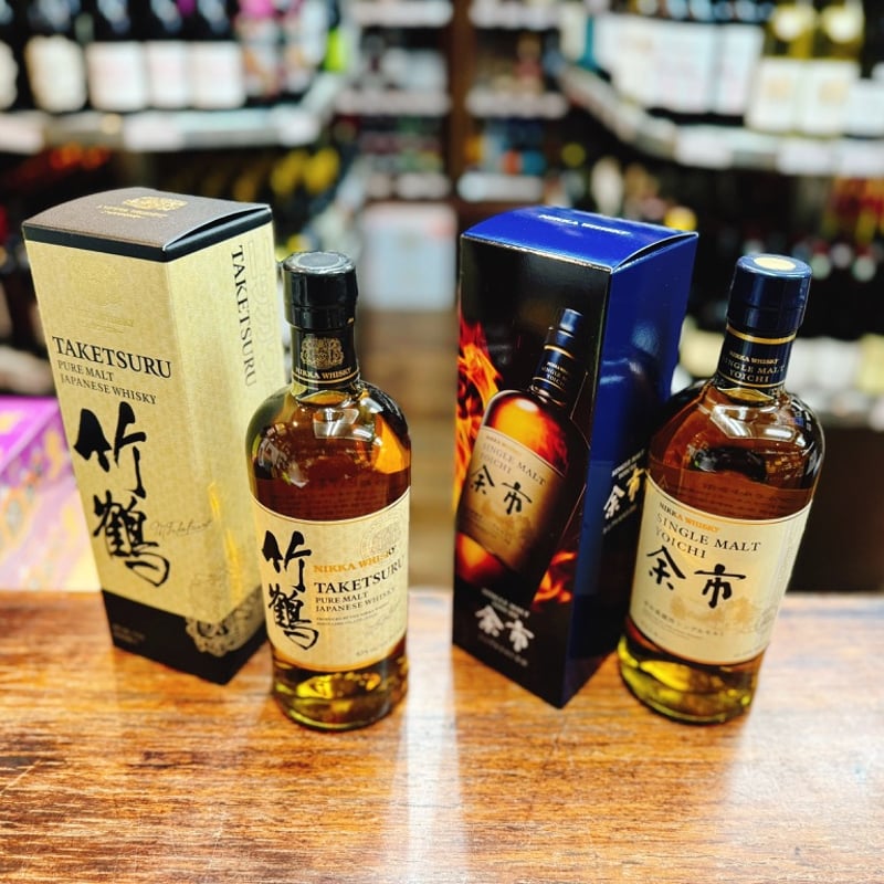 竹鶴ピュアモルト 43度 700ml ＆ ニッカ シングルモルト 余市 45度
