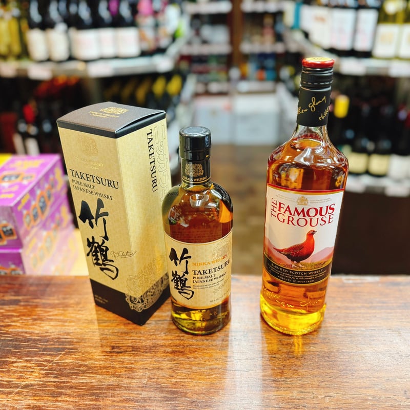 モルトVERSUS4枚 竹鶴ピュアモルト 43度 700ml ＆ フェイマスグラウス 40% 1000ml 2本