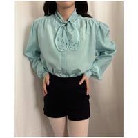 Vintage mint lace tie blouse