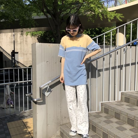 【Used polo shirt】lemon yellow × baby blue