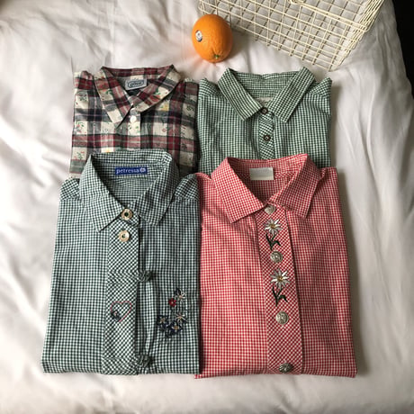 Heart embroidery check shirt