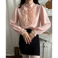 Vintage pink lace frill blouse