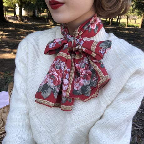 Vintage  scarf【red×rose】