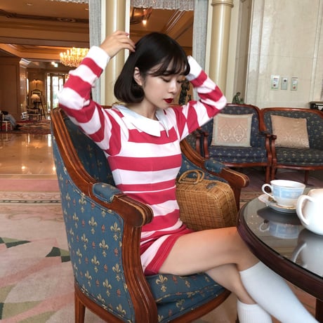 Classical girl stripe one-piece