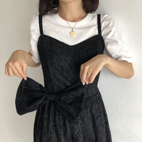 Vintage glitter ribbon black one-piece
