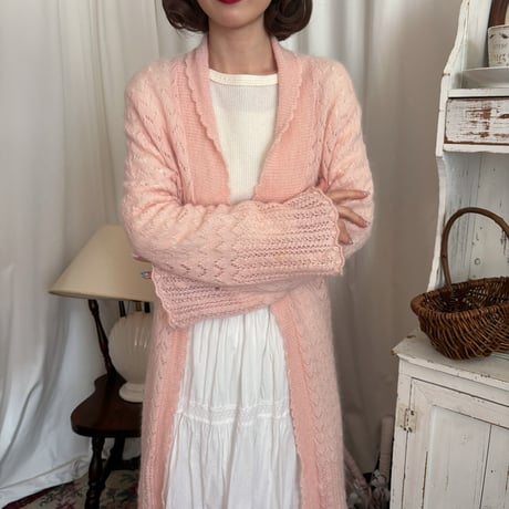 Vintage pink scallop long cardigan