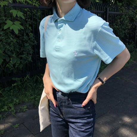 Used Polo shirt【Mint×Stripe】