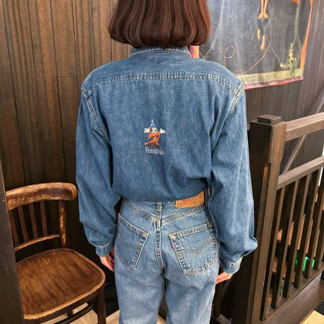 Vintage Mickey embroidery denim shirt