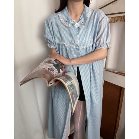 Vintage baby blue gingham check one-piece
