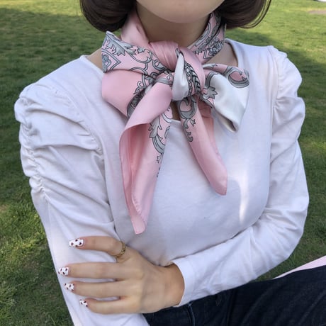 Vintage scarf【baby pink × white】