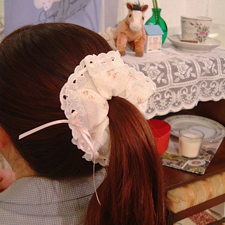 Vintage chou chou<floral pattern ribbon frill>