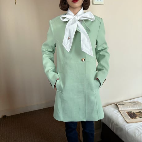 Vintage mint collarless spring coat
