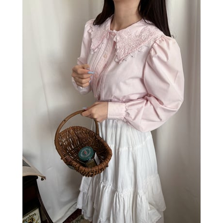 Vintage baby pink puff sleeve blouse