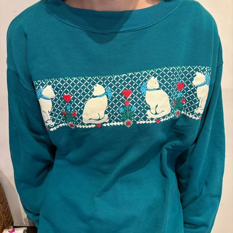 Vintage cat&heart green sweat