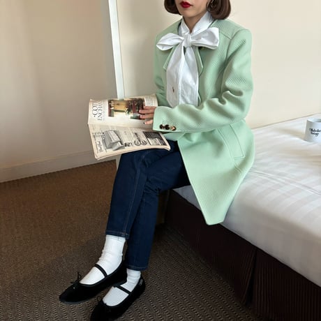 Vintage mint collarless spring coat