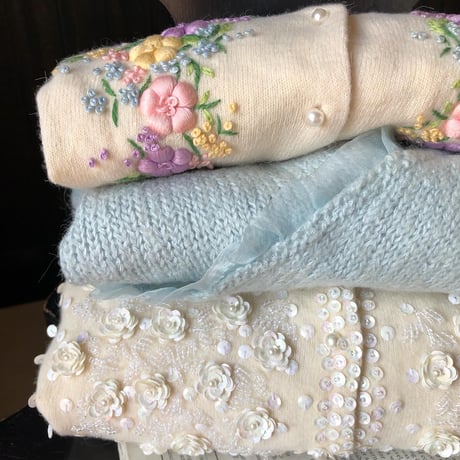 Vintage baby blue ribbon frill cardigan