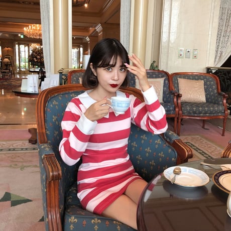 Classical girl stripe one-piece