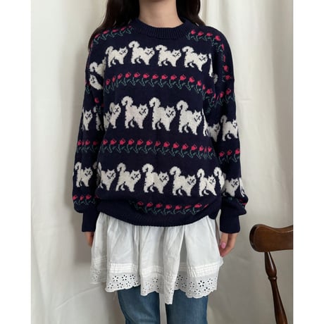 Vintage lovely cat pattern knit