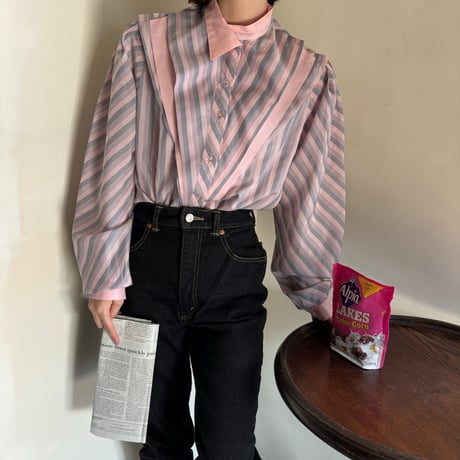Vintage lovely pink stripe fill blouse