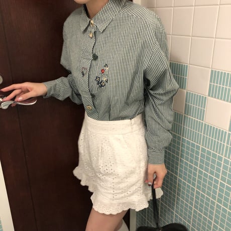 Heart embroidery check shirt