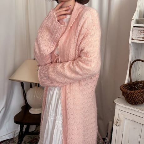 Vintage pink scallop long cardigan
