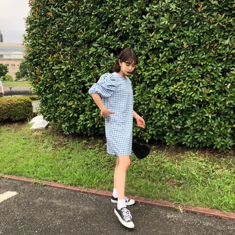 Blue gingham check one-piece