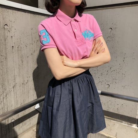 【Used polo shirt】『3』vivid pink