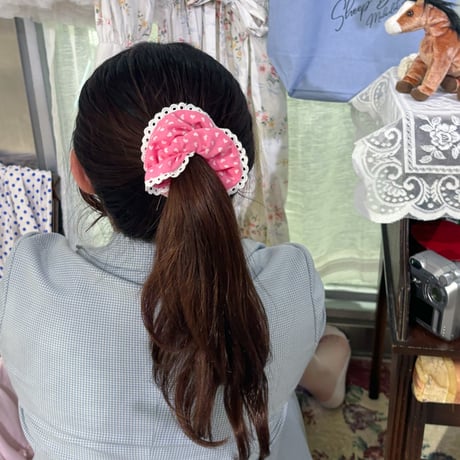 Vintage chou chou<pink heart pattern mini frill>