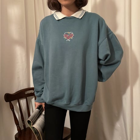 Vintage milk green knit collar sweat