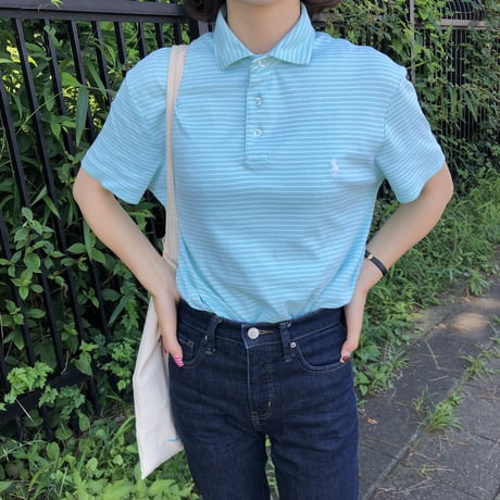 Used Polo shirt【Mint×Stripe】
