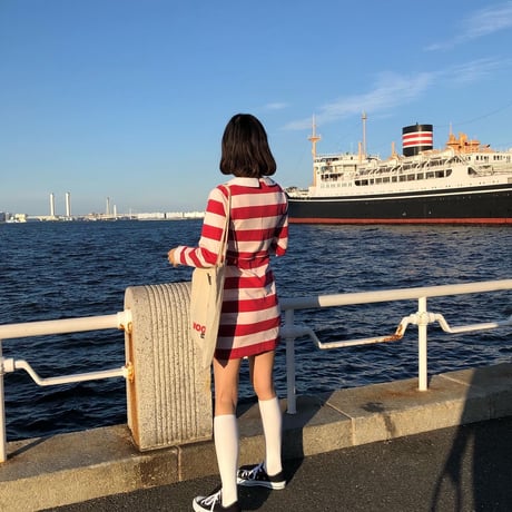 Classical girl stripe one-piece