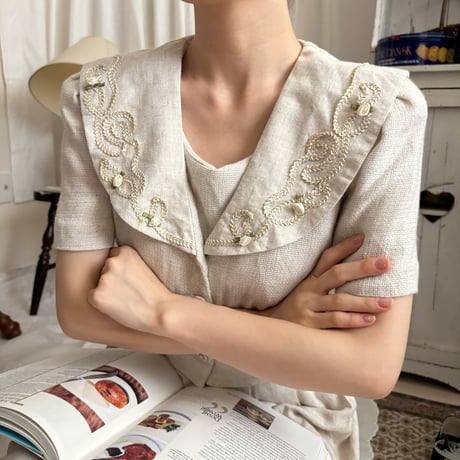 Vintage rose linen one-piece