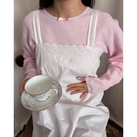 Vintage baby pink ribbon thermal tops