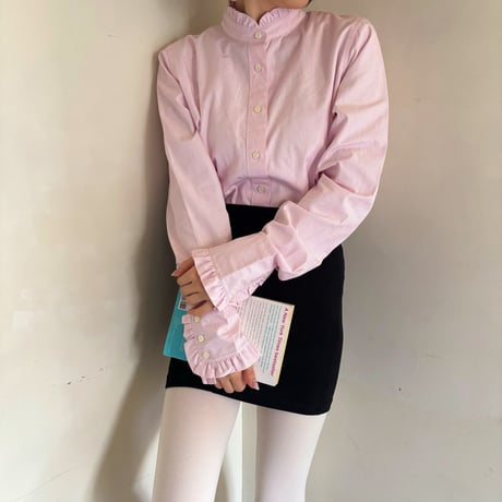 Vintage pink frill stripe blouse