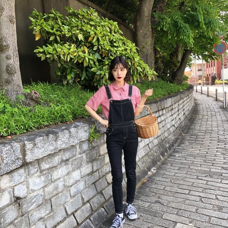 Gingham check embroidery shirt <red>