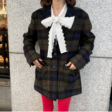 Vintage British check wool coat